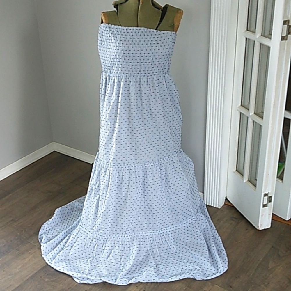 SIM & SAM SMOCKED STRAPLESS SUNDRESS MAXI  MADE IN INDIA COTTON WOMANS L